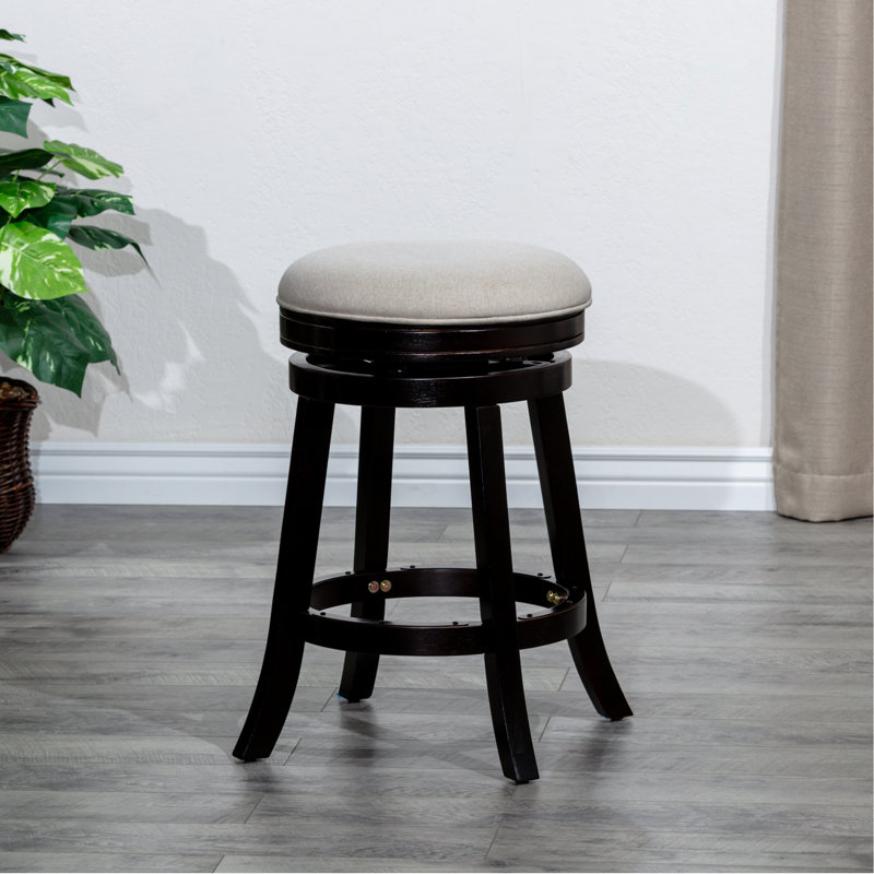 Tabouret 30 ", finition espresso, siège en tissu beige, Beige, Espresso
