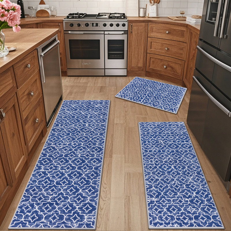 Machine Washable Non-Slip Kitchen Mat, Blue