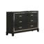 Commode large Lyla, garniture argentée, 6 tiroirs, pieds fuselés, bois noir