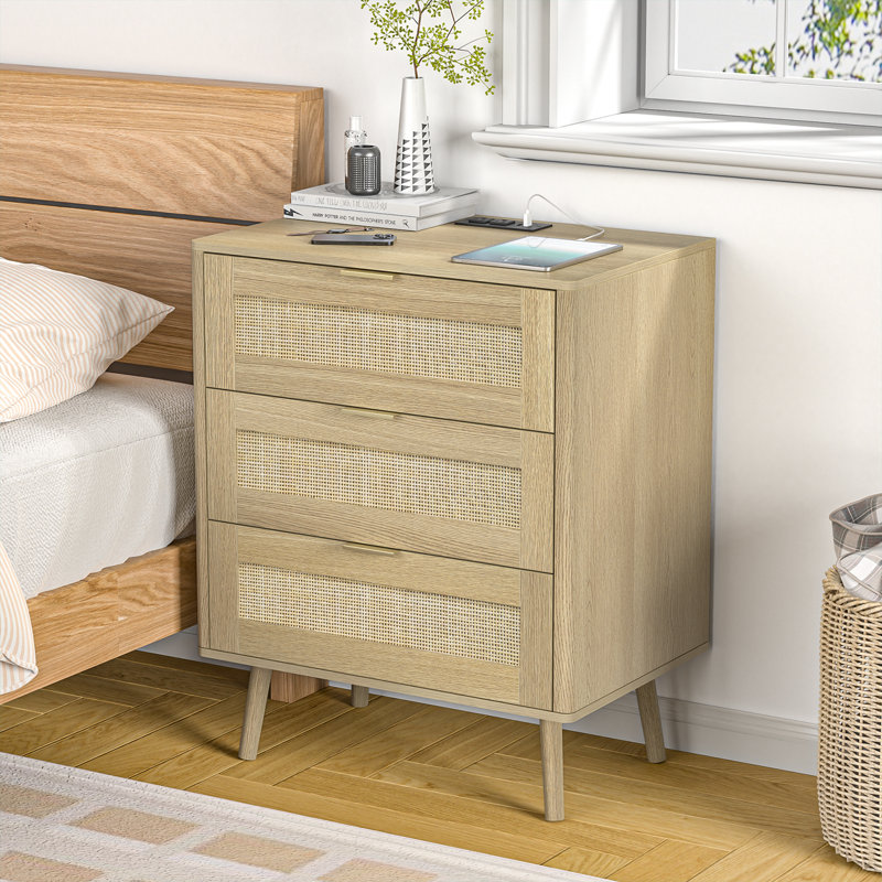 23.2’’ Tall 3-drawer Nightstand, Light Oak