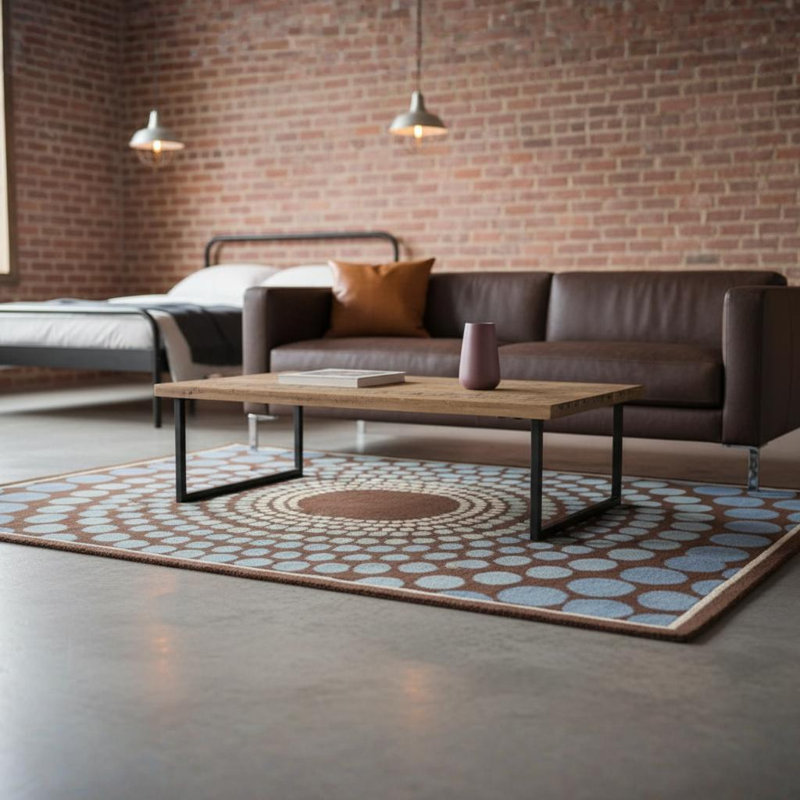 Phair Authentic Hand-Tufted Handmade Chocolate Brown, Light Blue & Cream Mid-Century Modern Radiating Polka Dot Geometric Wool Area Rug