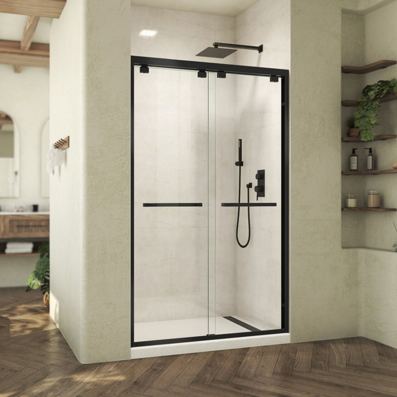 Abbey 48 in. Matte Black Frameless Sliding Shower Door