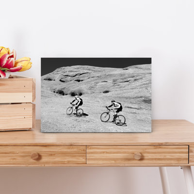 Side Profile Of Two Men Mountain Bilking On Rocks, Slickrock Trail, Moab, Utah, Usa Tranquil Abstract Contemporary Landscape Mountain Wall Art