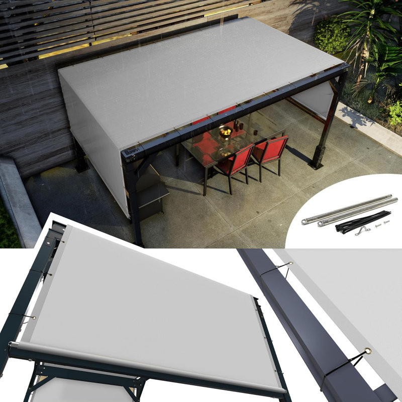 Amgo Customize Waterproof Pergola Canopy Replacement Cover, 95% UV Blockage, with Stainless Steel Weighted Rods, Gray