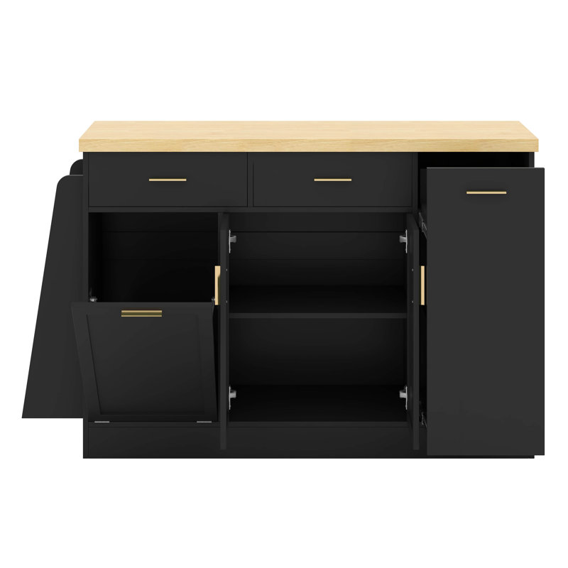 Multi-Functional Storage Sideboard with Hidden Trash Cabinet, Sliding Door Storage, and 3-Tier Spice Rack – Premium Kitchen Island Table for Kitchen, Dining Room, or Entertaining Spaces