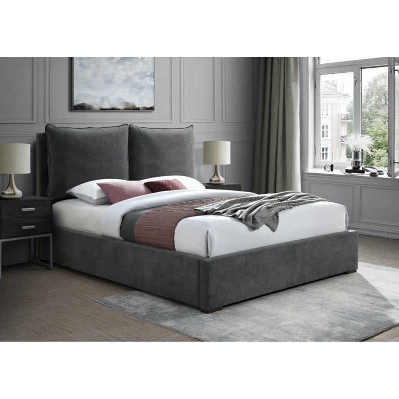Lit en tissu Misha, Tissu de polyester noir Pepper, Très grand