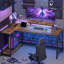 L-shaped Computer Desk with Power Outlet, Gaming Desk with Monitor Stand and Shelves-256113284-253711375