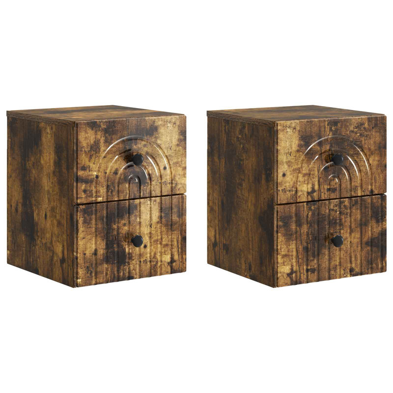 33cm W Manufactured Wood Bedside Table, Smoked Oak