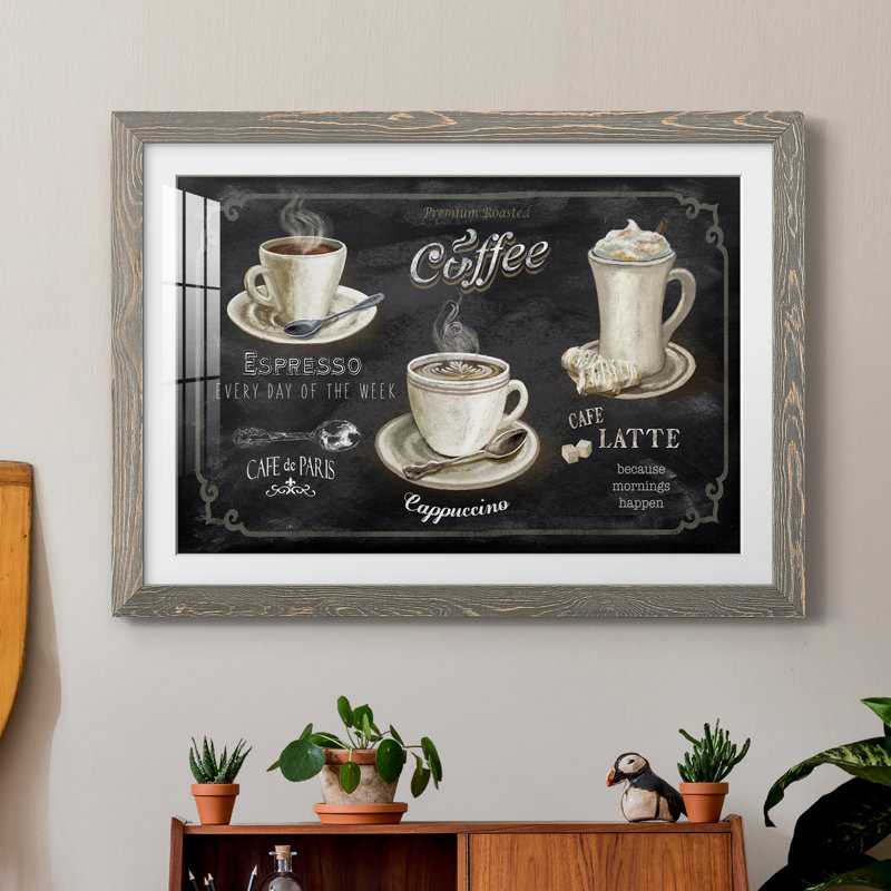 Coffee Trio - Reproduction d'art graphique sur papier encadré, H 31 po x l 44 po x P 1 po, Encadré gris