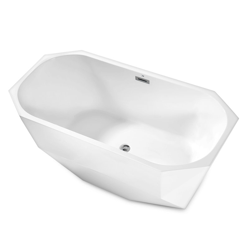 59" Streamline Freestanding Soaking Acrylic Bathtub With Drain and Bamboo Tray, Polished Chrome