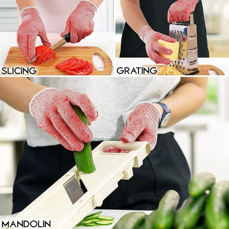 Zulay Cut Resistant Gloves Food Grade Level 5 Protection - Comfortable Safety Cut Resistant Work Gloves, Medium, Red
