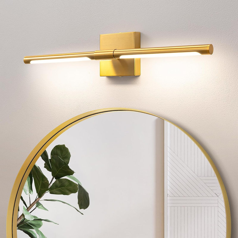 Éclairage de meuble-lavabo à DEL à intensité variable 24 po 5 CCT, barre de baignoire à double fixation dorée, réglable à 360 °
