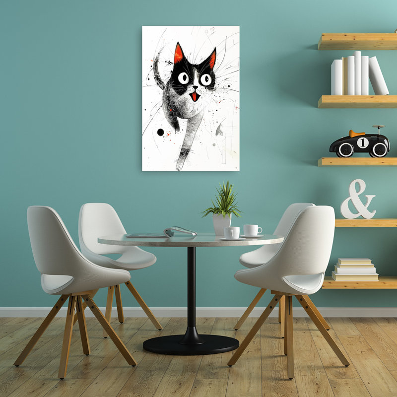 «Happy Tuxedo Cat», art mural moderne, 36" H x 24" W