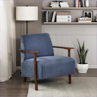 Chaise d'appoint moderne en velours côtelé bleu ciel, siège simple en bois massif pour le salon, chaise confortable pour adultes