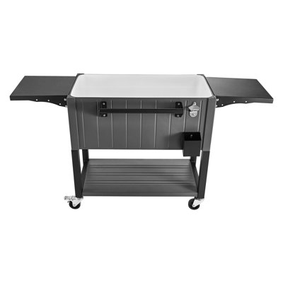 80QT Rolling Ice Chest, Holds up to 50 Bottles / 110 Cans, Portable Patio Party Bar Drink Cooler Cart with Bottom Shelf & Foldable Side Shelves, Beverage Pool with Swivel Wheels & Bottle Opener