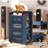 Record Player Stand with Open Record Rack, Adjustable Shelf & Lockable Wheels – Remote Control Signal Pass-Through, Cable Management Holes for Living Room, Home Theater, Vinyl Storage – 35.1"H x 23.5"W x 19.7"D, Blue-242999355