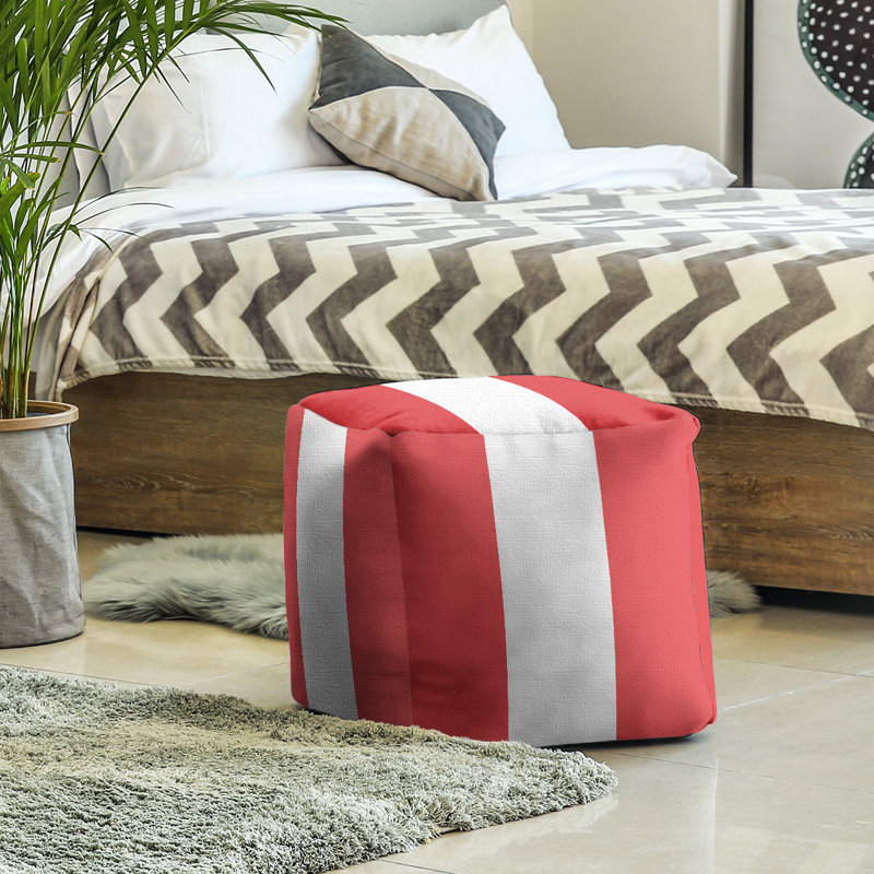 Upholstered Ottoman, Red/White/Red