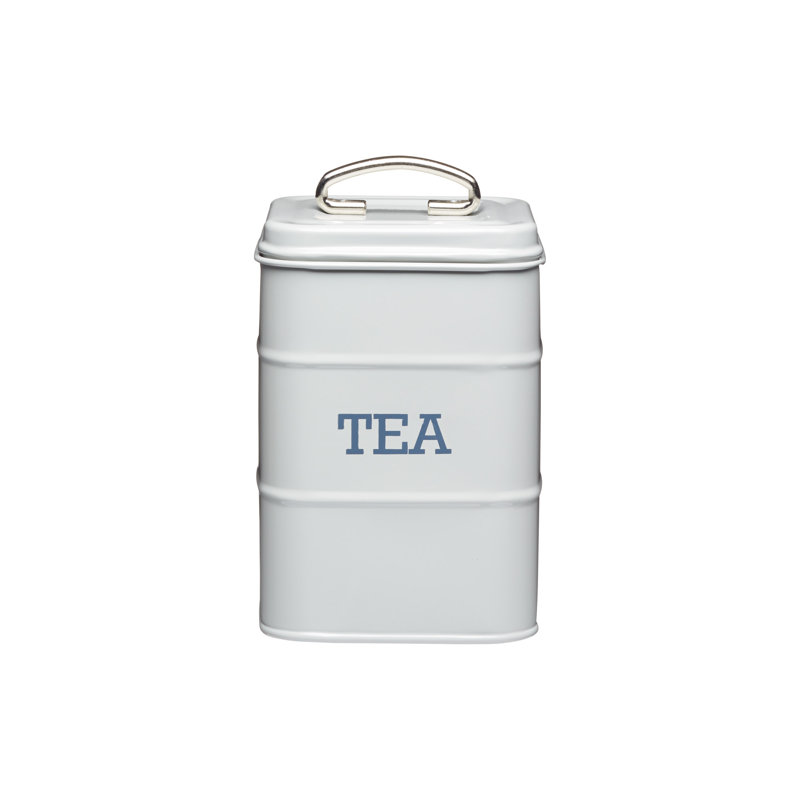 Living Nostalgia French Grey Tea Canister Tin, 17cm H x 11cm W x 12cm D, Grey