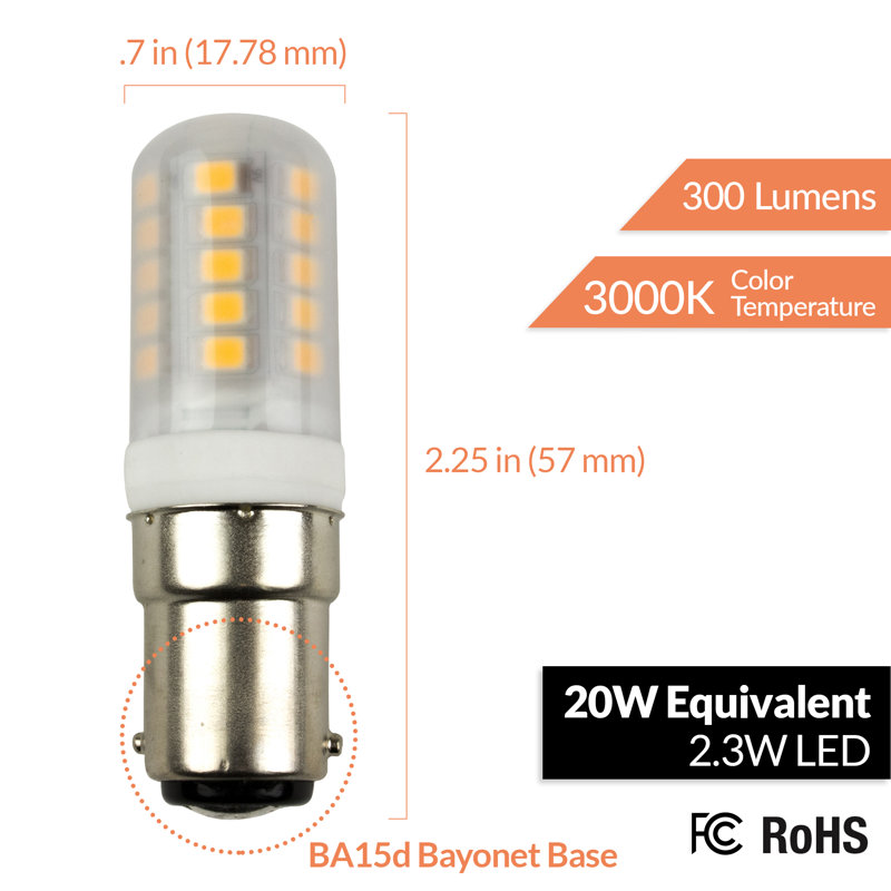 2,3 watts, ampoule à DEL T4 à intensité variable, culot à baïonnette BA15d / blanc chaud (3000K)