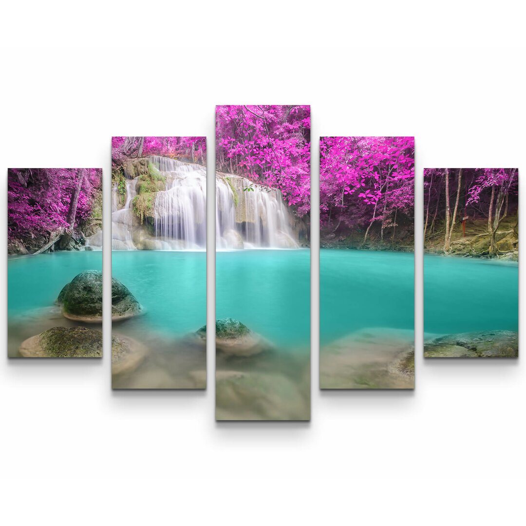 5-tlg. Leinwandbilder-Set Farben Pracht, am Erawan Wasserfall in Thailand