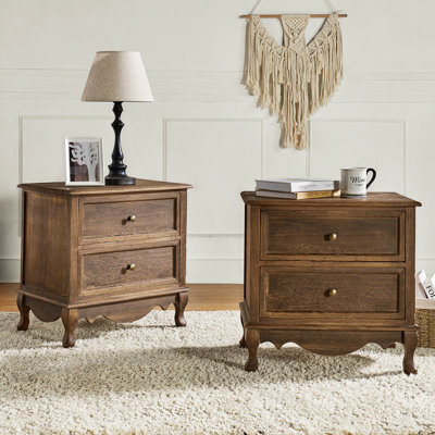 Hippe 61cm W Transitional 2 - Drawer Bedside Table with Wood Legs Set of 2
