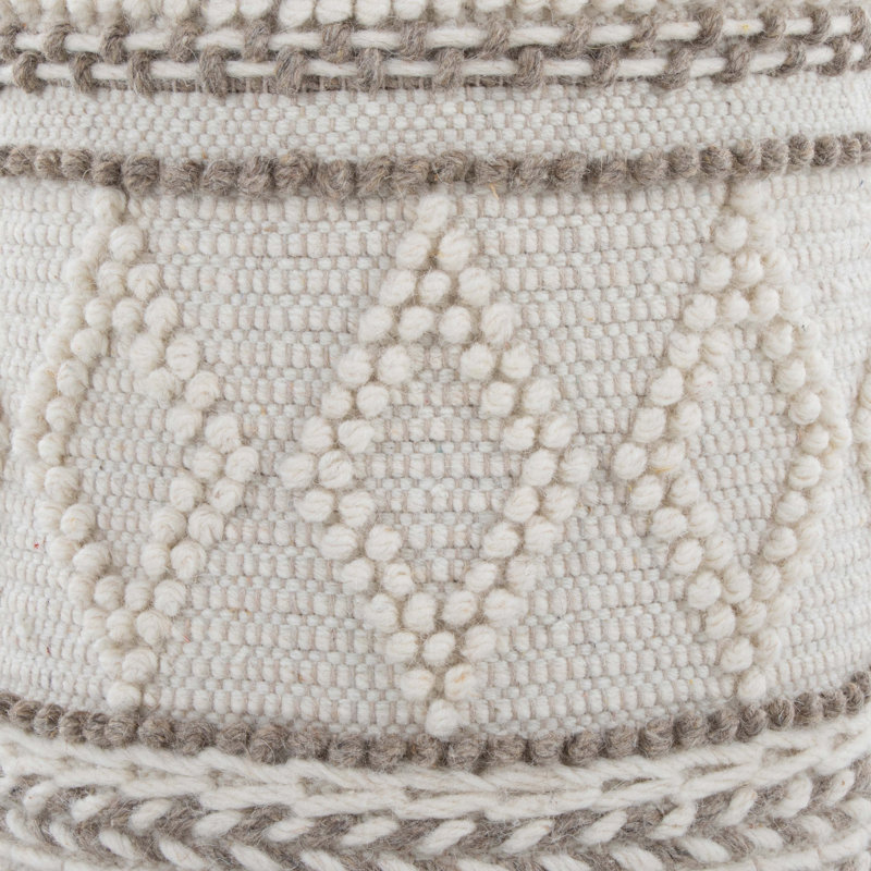 Repose-pieds de rangement 18 po en laine tissée à la main beige avec motif touffeté et noué