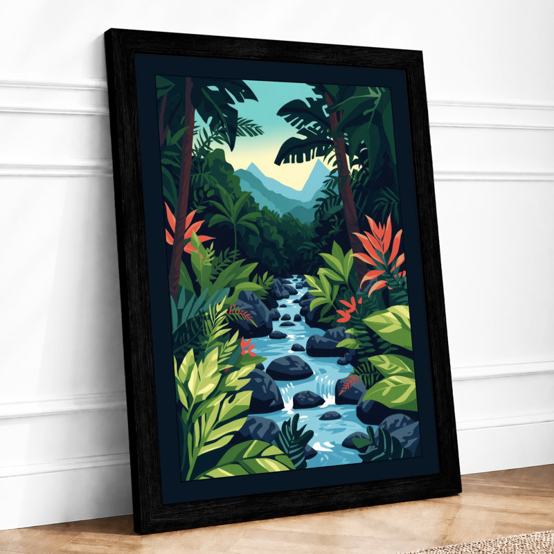 Mountain Beyond Jungle Tropical - Framed Print, A2 - 59.4 x 42.0 cm, Black