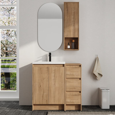Vowar 36'' Free standing Single Bathroom Vanity With Resin Vanity Top and 12''Bathroom Wall Cabinet Storage