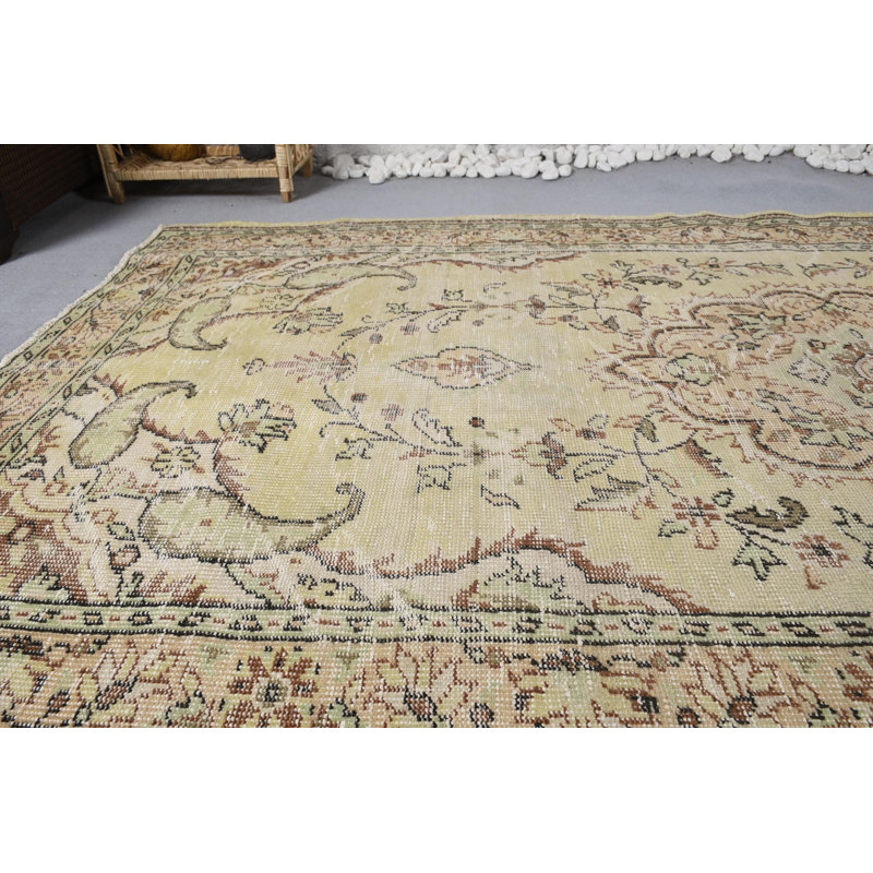 Tapis rétro, tapis jaune, tapis rétro, tapis de luxe, grands tapis 4,8 x 8,5 pi, tapis rétro