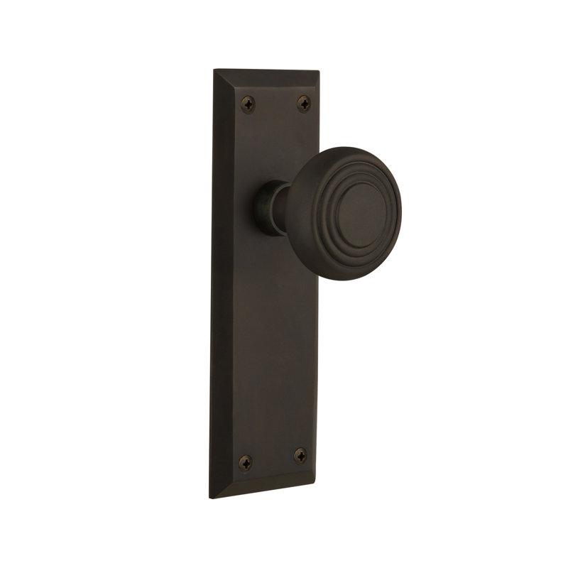 New York Plate with Deco Door Knob, Oil-Rubbed Bronze