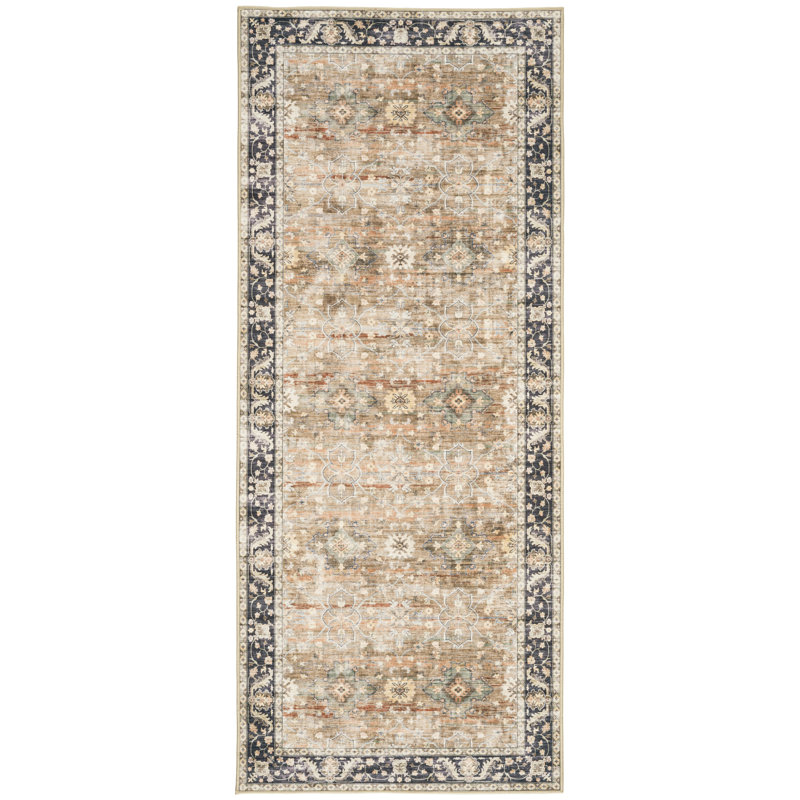 Nainika Bev Distressed Machine Washable Area Rug, Runner 2'6" x 8', Beige Tan Brown