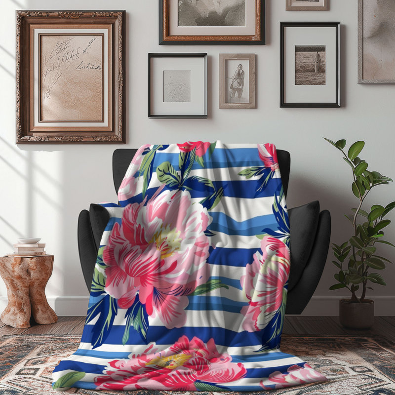 Peony Stripes - 1 pièce Sherpa Premium, Lit simple