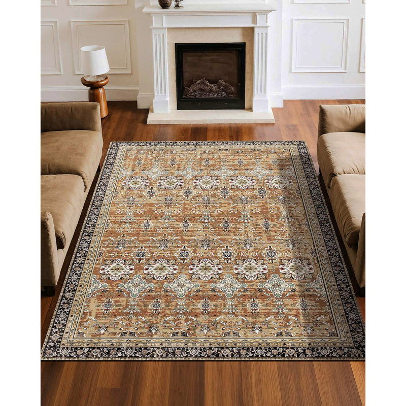 Large Area Rug 6 X 9 Ft Anti-Skid Tear-Resistant Floor Mat Vintage Brown Green, Rectangle 6' x 9'