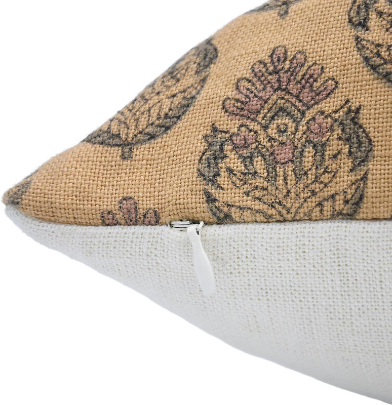 Housse de coussin 14 x 20 lombaire imprimé à la main, coussin décoratif en lin blanc cassé prédécoupé floral, housse de coussin décorative en lin - CHUIMUI