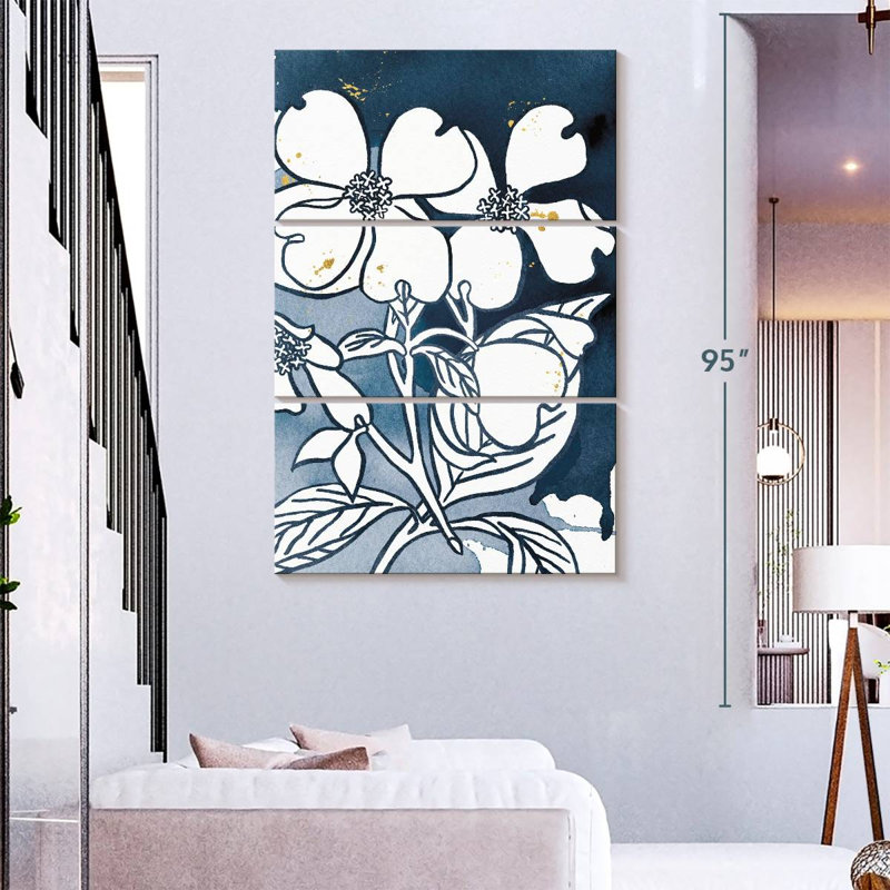 Fleurs indigo III, H 74 po x l 48 po