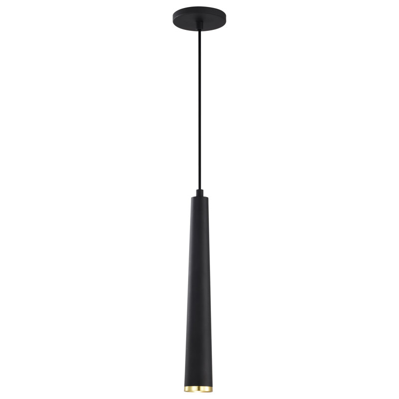 Ernesti 1-Light Integrated LED Dimmable Single Cone Pendant, Matte Black/Brushed Brass