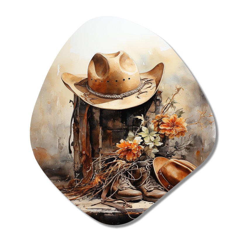 Minimalisme chapeau et botte de cowboy II - décoration murale irrégulière en forme de nébuleuse Cowboys