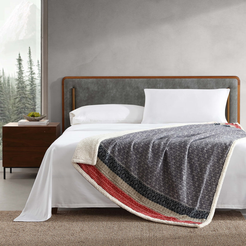 Très grand jeté en molleton / sherpa moelleux imprimé Eddie Bauer, Gris Fair Isle