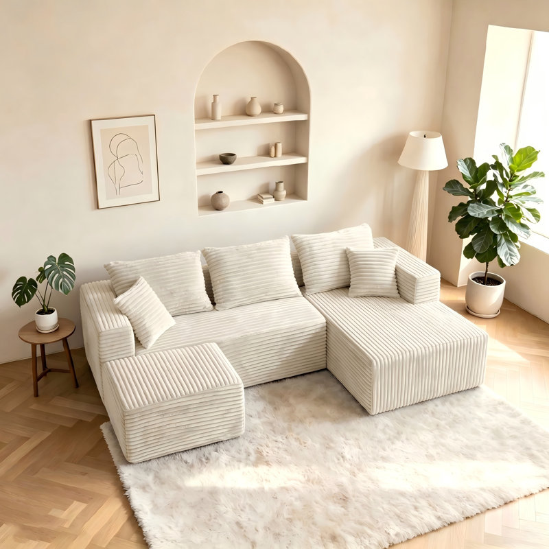 Boneless 92.4" Boneless Couch, Cloud Couch Sectional, Corduroy Sofa For Living Room, U Shaped Modular Sofa With Chaise, No Assembly