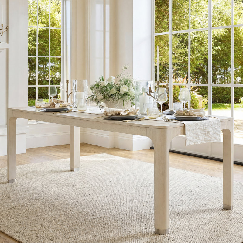 Modern Dining Table, Seats 4-6, 66"W Rectangle Table Top with Solid Wood Legs and Constructions, Arcs Design