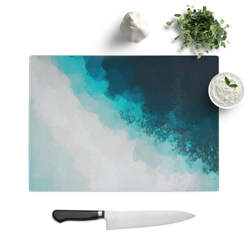 Tempered Glass Cocoa Island Beach Chopping Board, 28.5 cm W x 20 cm L