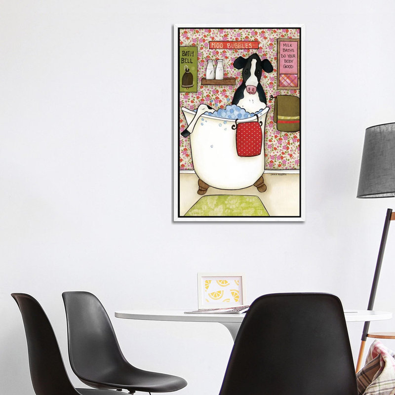 Moo Bubbles by Jamie Morath - Print on Canvas, White Floater Framed, 101.6cm H x 66.04cm W x 3.81cm D