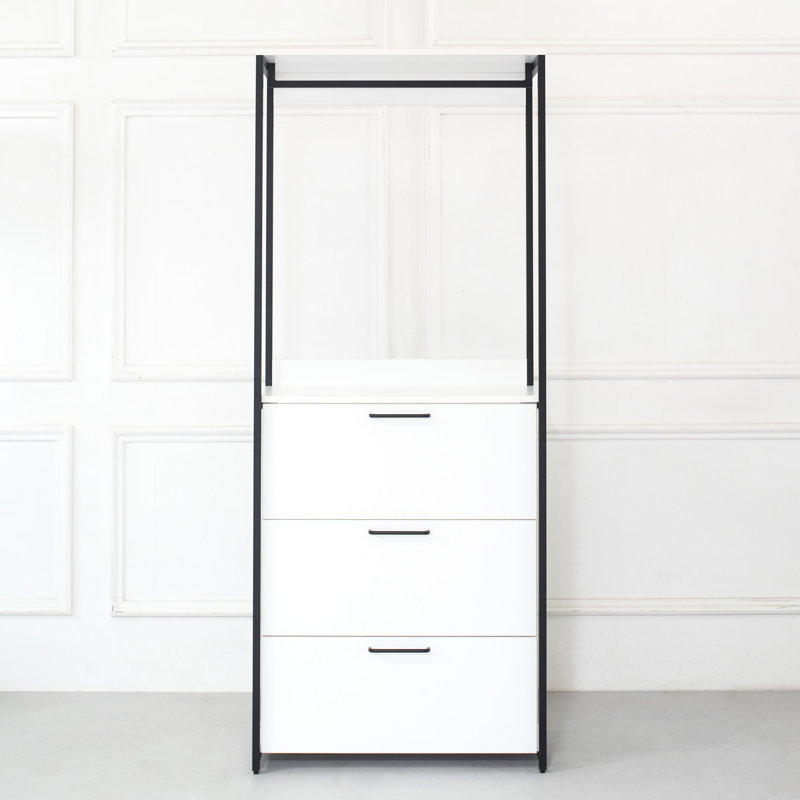 Garde-robe en bois et en métal - 3 tiroirs, fabrication thermolaquée, rangement profond, dégâts d'eau et de chaleur, égratignure, panneau de rangement E0 avec options de rangement supplémentaires pour la rouille, chaleur