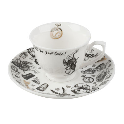 Alice in Wonderland Handmade Ceramic Porcelain Espresso Cup Teacup and Saucer