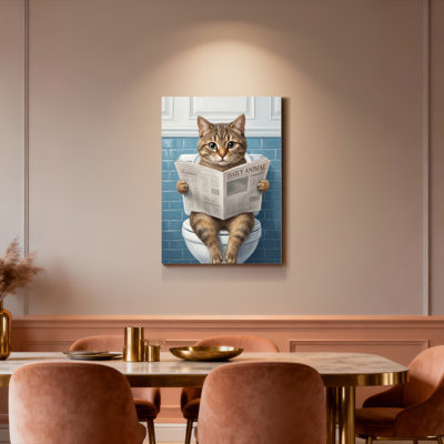 Chat lisant un journal sur une toile tendue sur toile tendue, ensemble de 1