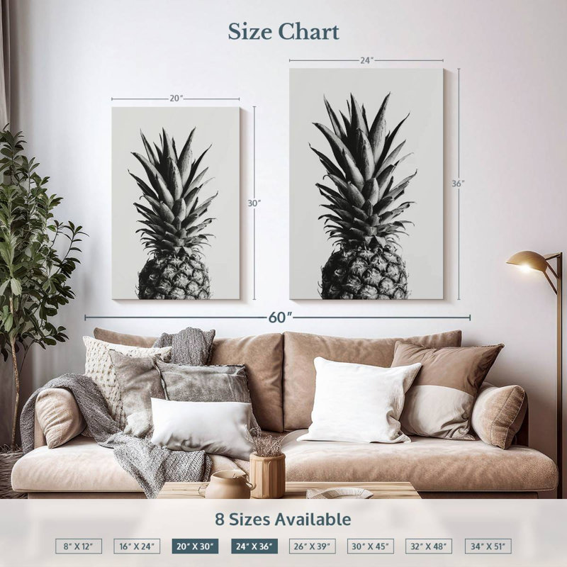 Yarlin ananas noir et blanc I, H 36 po x l 24 po