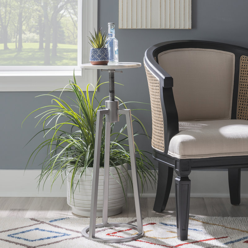 Table à boire Angret Shawna Adj noire avec marbre blanc, Argent