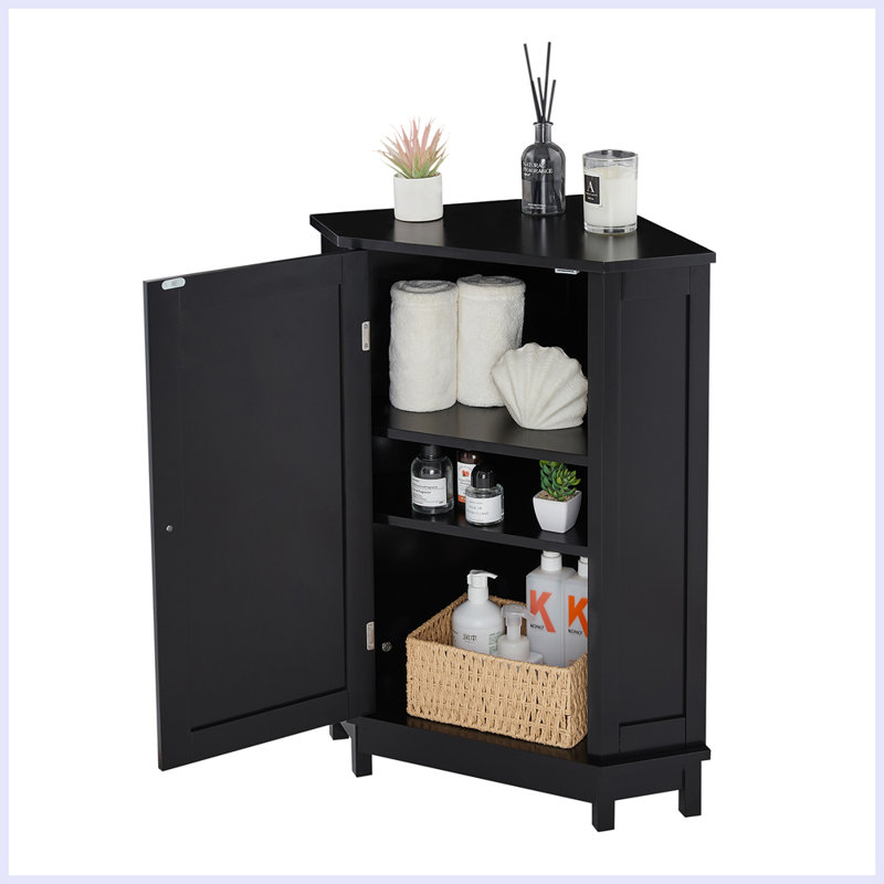 Bathroom Cabinet Triangle Corner Storage Cabinet with Adjustable Shelf, Black