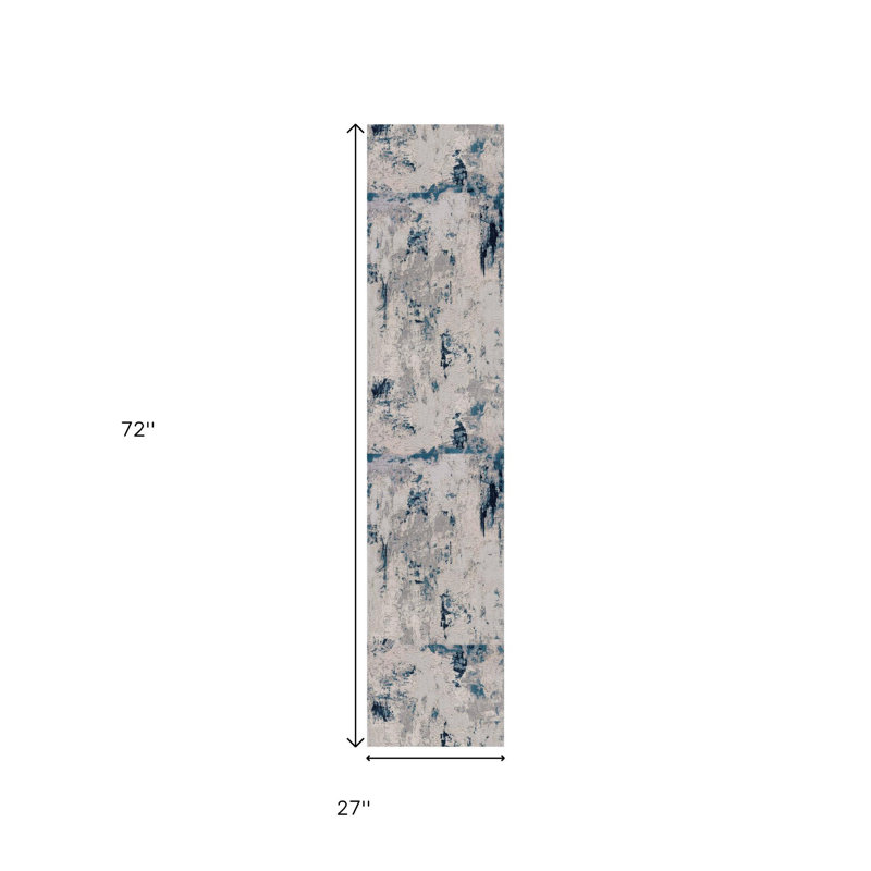 Tapis de couloir abstrait 6 pi bleu et crème