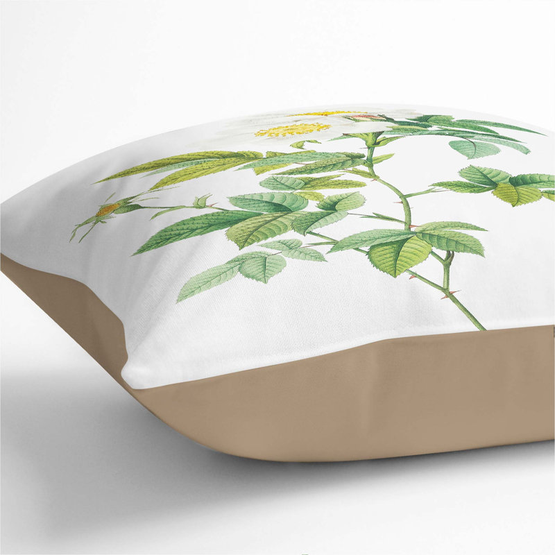 Floral Square Throw Cushion, 40cm H x 40cm W x 15cm D, Stone